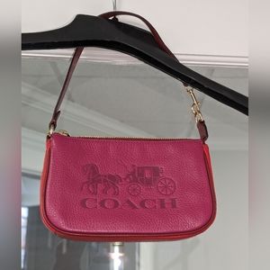 Coach 2-color wristlet, red/hot pink